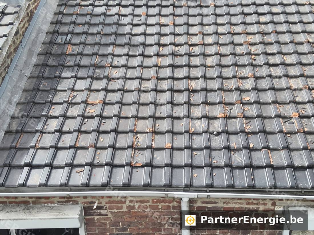 Toiture en tuiles colonisée par la mousse vue par drone — Partner Energie